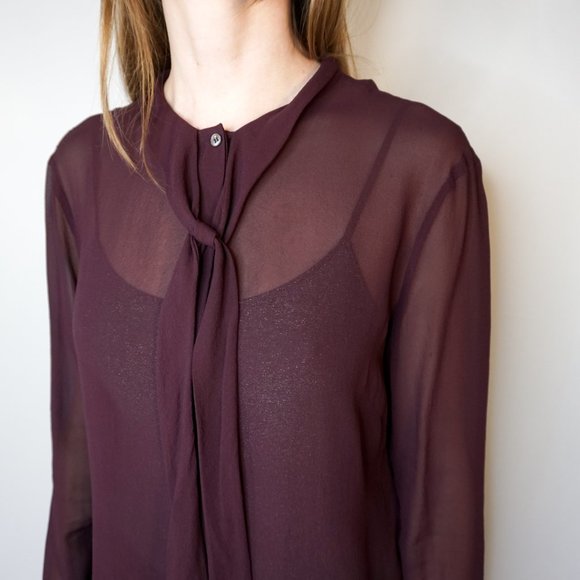 PIAZZA SEMPIONE Maroon Neck-Tie Button-Down Blouse - Picture 6 of 6